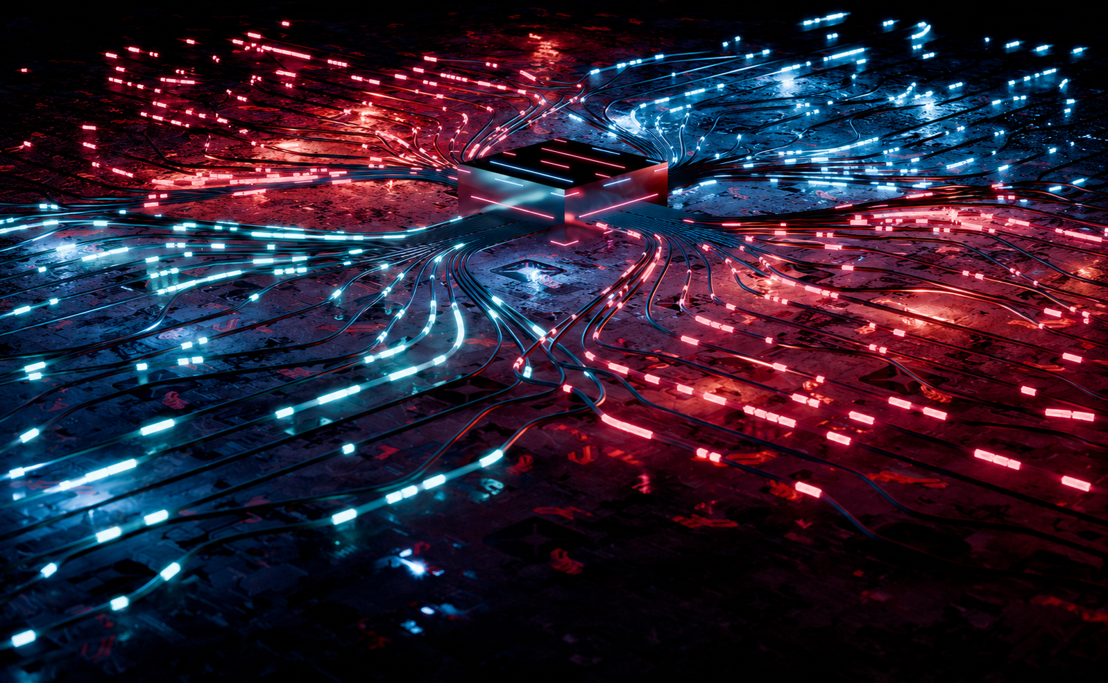 Data streams from every system converging into one central hub