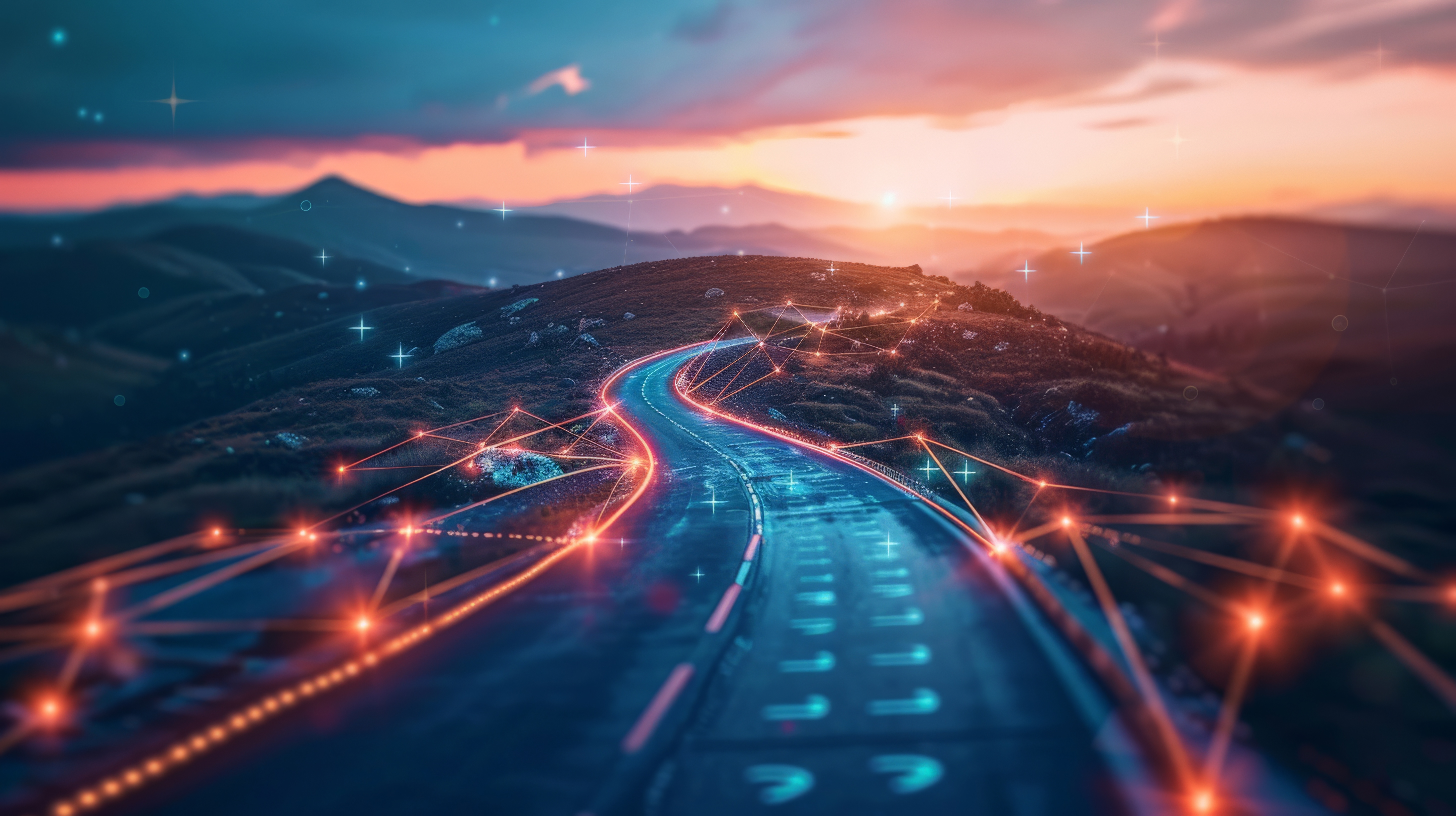 A luminous compass over a data field — direction set before movement